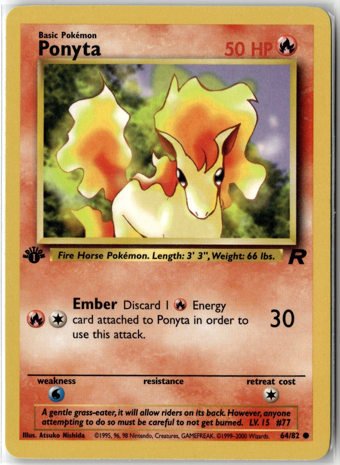Ponyta 64/82 Pokemon 1st Edition Team Rocket Common Heavy Play