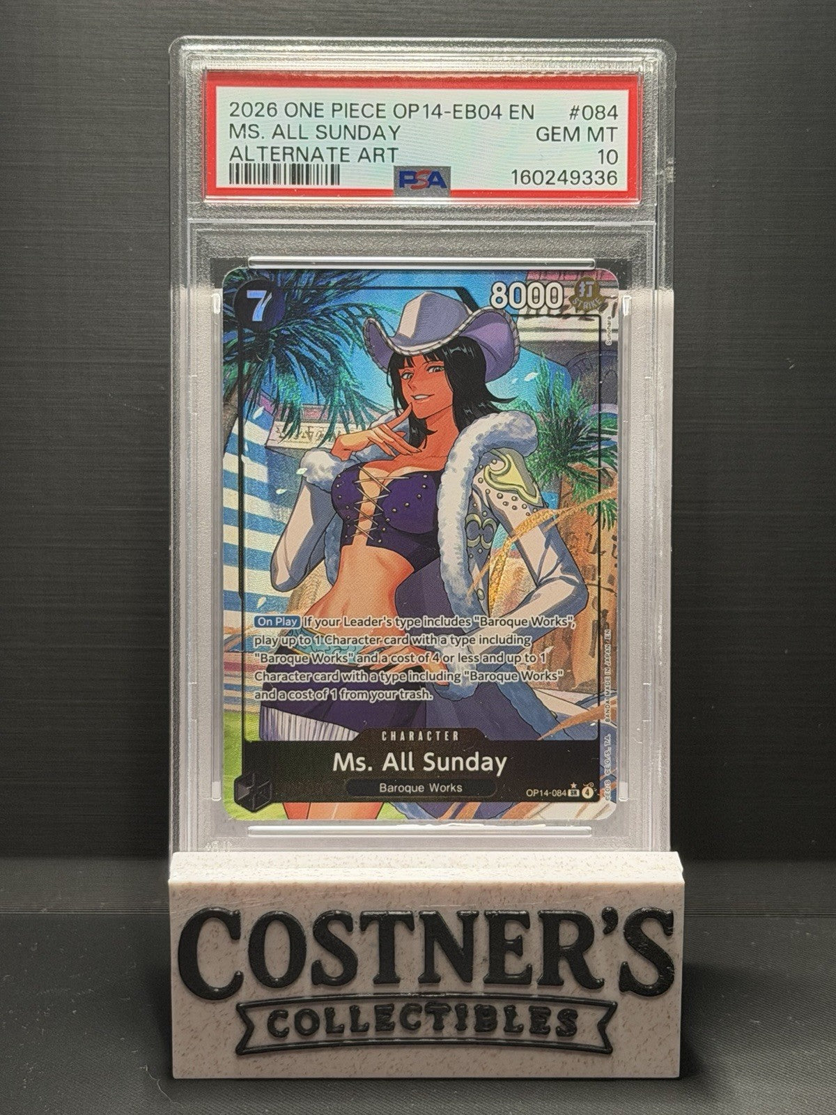 PSA 10 Ms. All Sunday (Alt Art) OP14-084 One Piece The Azure Sea's Seven English