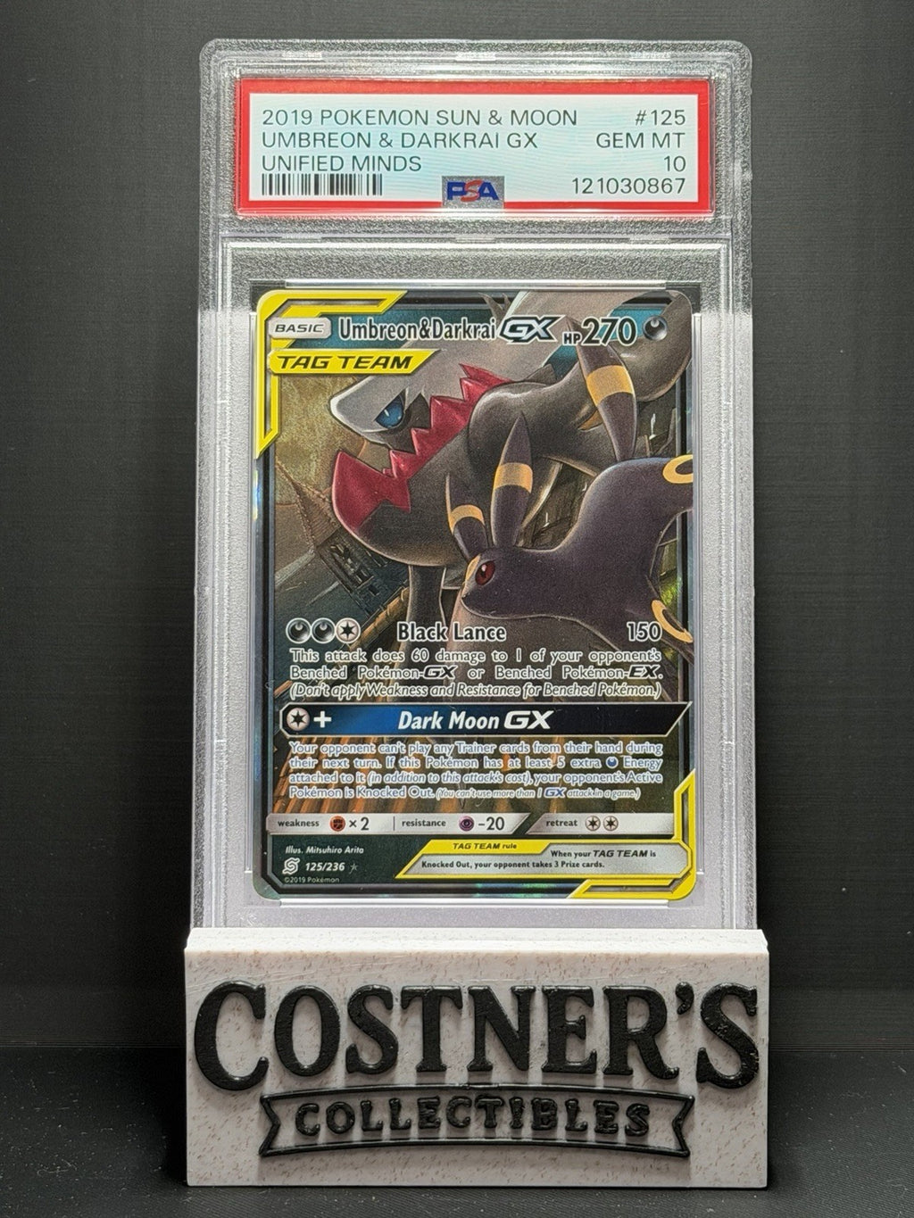 PSA 10 Umbreon & Darkrai GX 125/236 Pokemon Sm-Unified Minds Holo