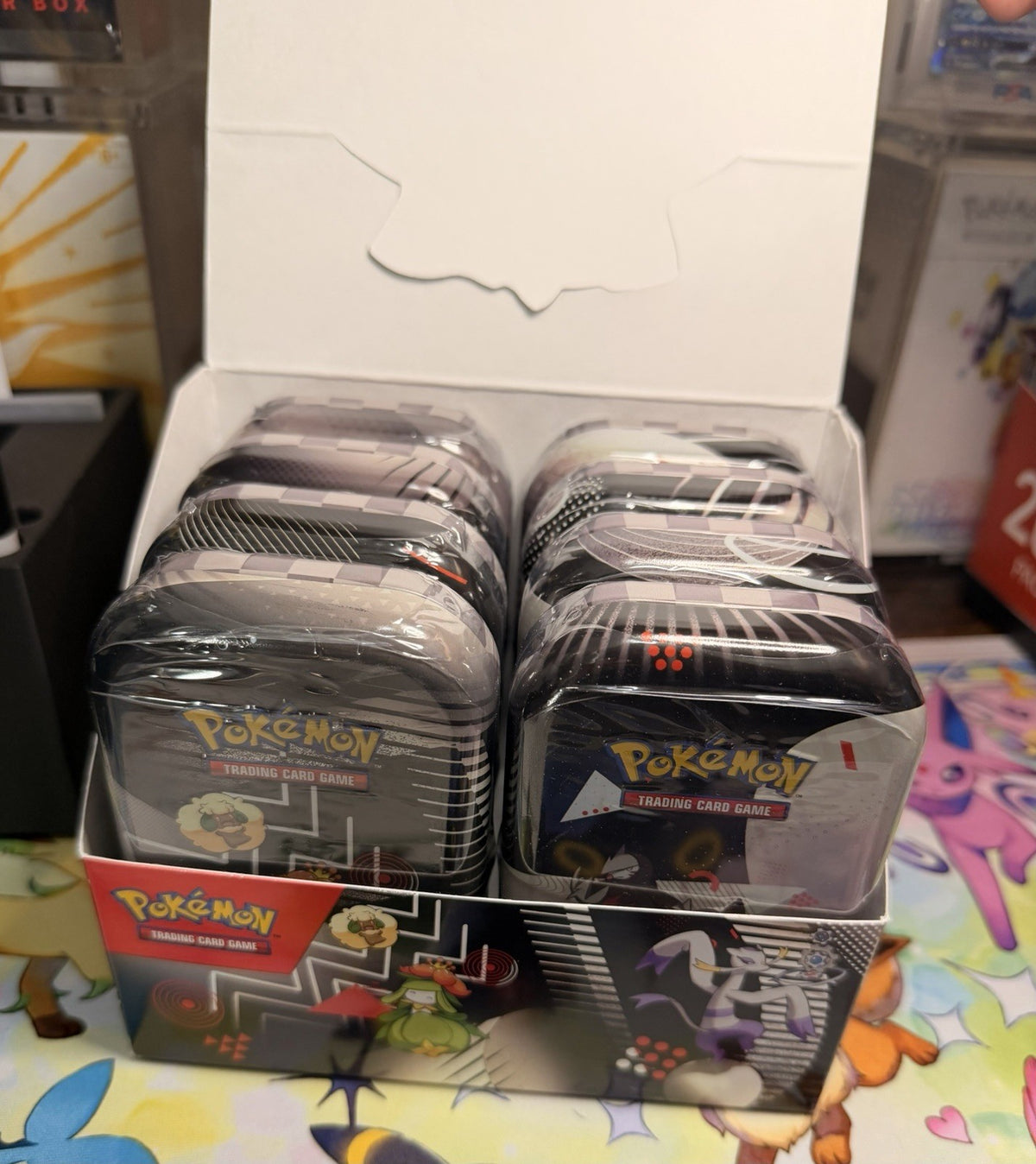 Unova Mini Tin Display Sealed Tins In Display Pokemon TCG Black Bolt White Flare