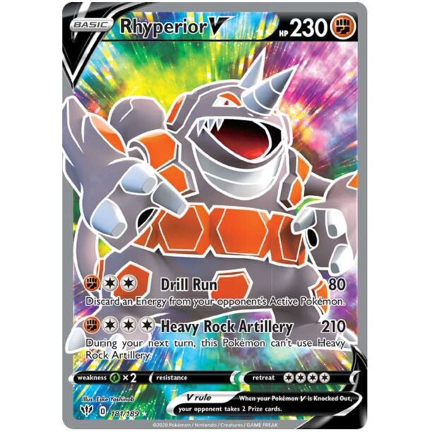 Rhyperior V (Full Art) 181/189 Pokémon Swsh03: Darkness Ablaze Holo LP+