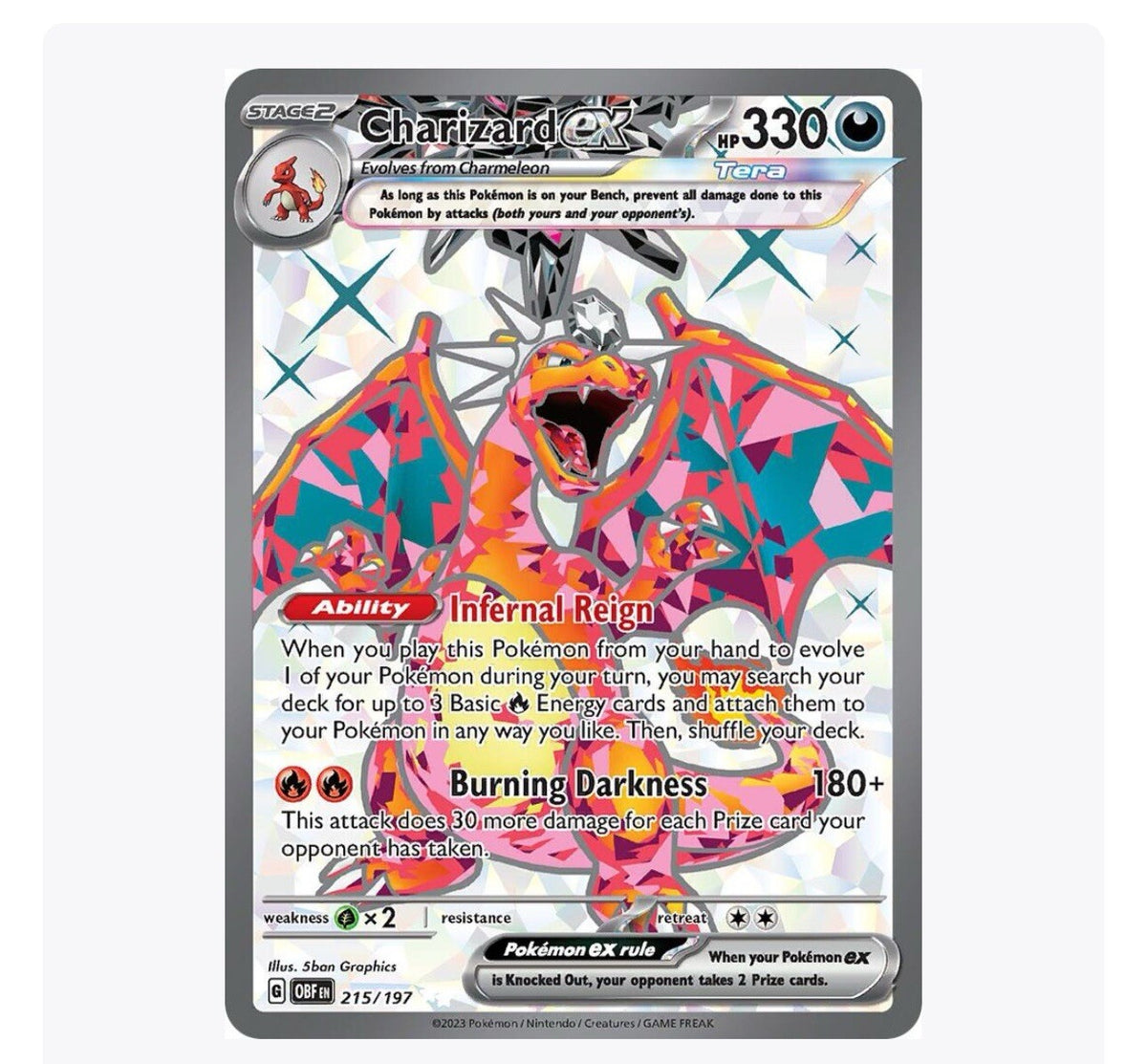 Charizard ex 215/197 Full Art Pokemon SV03: Obsidian Flames Holo